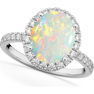 Allurez Oval Cut Halo Opal & Diamond Engagement Ring 14K in 2.16Ct/white Gold at Nordstrom, Size 6.5