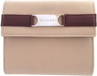 Bulgari Beige Bordeaux Canvas Wallet (Bi-Fold) (Pre-Owned)