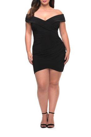 La Femme Plus Size Short Jersey Off the Shoulder Dress in Black at Nordstrom, Size 24W