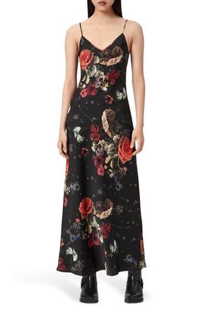 AllSaints Bryony Satin Slipdress in Haze Black at Nordstrom, Size 10 Us