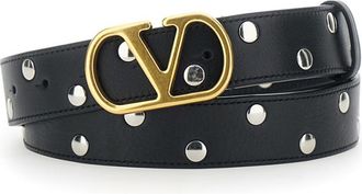 Valentino Garavani Black Stud Vlogo Buckle Belt