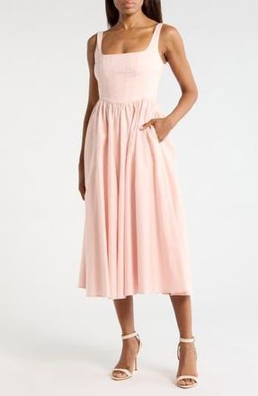 Wayf Corset Midi Dress in Blush at Nordstrom Rack, Size Medium