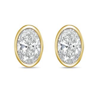 Diana M. Jewels 14Kt Yellow Gold 3.00 cts Lab Grown Oval Diamond Bezel Studs