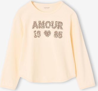 Vertbaudet M&auml;dchen Langarmshirt mit Blumen-Schriftzug wollwei&szlig;