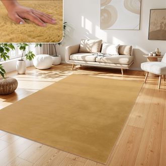 Paco Home Paco Home - Alfombra Para Sal&oacute;n En Falsa Piel Peluche Pelo Largo Suave Disponible En Varios Colores 140x200 Cm, Amarillo