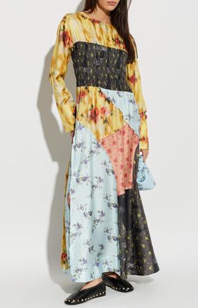 Ganni Silk Dress With Raw Finish, Womens, Multicolour