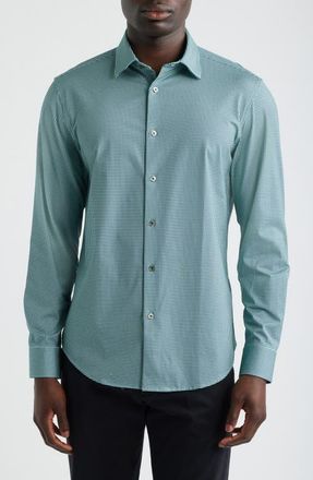 Bugatchi James OoohCotton Micropattern Button-Up Shirt in Menthol at Nordstrom, Size Xxx-Large