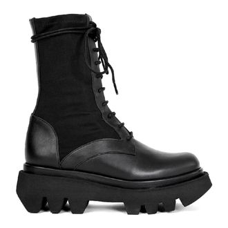 Paloma Barceló Schoenen, Dames, Zwart, 39 EU, Leer, Zwarte Leren Militaire Laarzen met Plateauzool