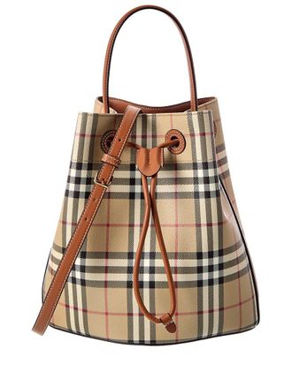 Burberry Small Check Coated Canvas & Leather Bucket Bag