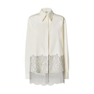 Fendi Overhemden, Dames, Wit, S, Katoen, Oversized Lange Mouwen Shirt