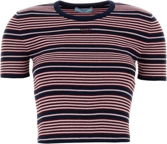 Prada Embroidered Cotton Blend T Shirt