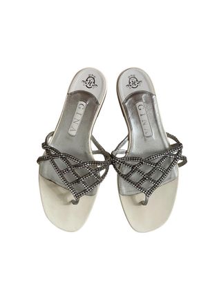 Gina Crystal Embellished Flat Leather Sandals Size 39.5