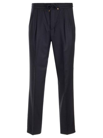 Brunello Cucinelli Leisure Fit In Virgin Wool Flannel Trousers Blue
