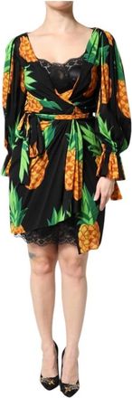 Dolce & Gabbana Ananasprint wikkeljurk - Dames - Wikkelkleedje - Veelkleurig - XS - Kleedjes