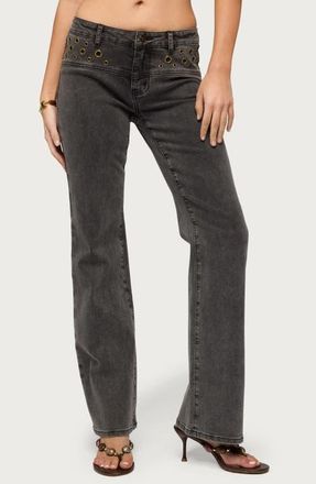 Edikted Grommet Straight Leg Jeans in Black-Washed at Nordstrom, Size X-Small