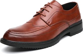 Generic Oxford Shoes for Men Lace Up Cap Burnished Toe Derby Shoes PU Leather Rubber Sole Slip Resistant Low Top Block Heel Non Slip Business(Brown,8.5 UK)