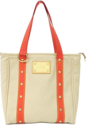 Louis Vuitton Beige Canvas Handbag Tote Bag (Pre-Owned)
