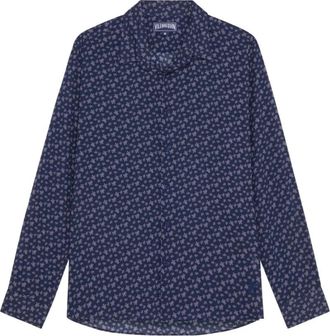 Vilebrequin Cotton Voile Shirt Micro Ronde Des Tortues - Heren - Casual Overhemden - Blauw - L - Katoen - Overhemden