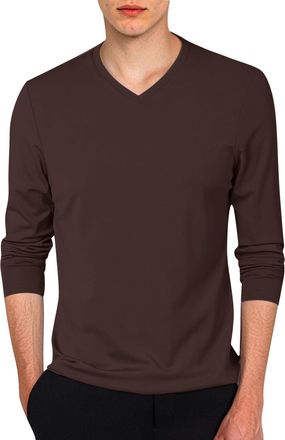 Generic Mens V Neck T-Shirts Long Sleeve Slim Fit T Shirts Casual Solid Color Basic Tees Tops (UK, Alpha, L, Regular, Regular, Coffee)