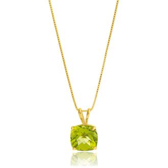 MAX + STONE 14k Yellow Gold 8mm Cushion Cut Gemstone Pendant Necklaces with 18 inch Box Chain