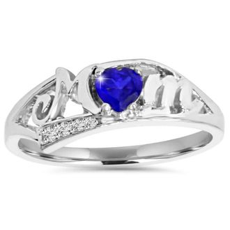 Pompeii3 5/8Ct Heart Shaped Sapphire & Diamond Mom Ring in White, Yellow or Rose Gold