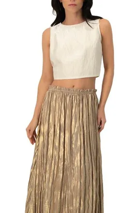 Ivonne Cropped Sleeveless Top with Back Zip in Natural at Nordstrom, Size 14