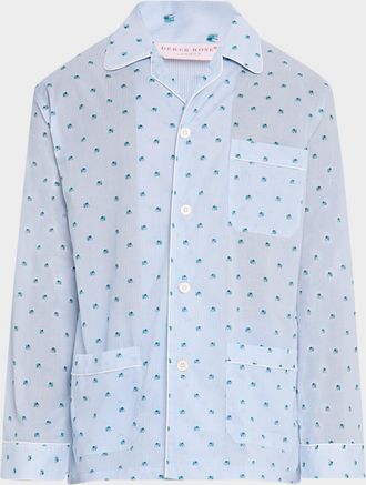 Derek Rose Mens Ledbury Striped Elephant-Print Pajama Set