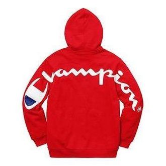 SUPREME x Champion Hooded Sweatshirt Red White SUP-SS18-530