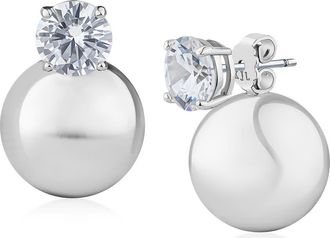 Kenneth Jay Lane Cubic Zirconia & Sphere Front/Back Earrings in Rhodium Plated at Nordstrom