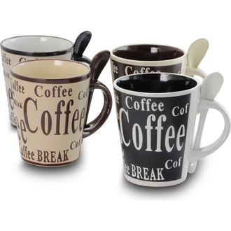 Gibson Bareggio 8 Piece 13 Ounce Coffee Mug with Spoon Set, Service for 4 in Assorted at Nordstrom