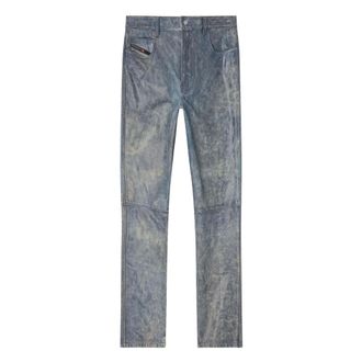 Diesel Leather Trousers, male, Blue, Size: XL Jean-cut leather pants