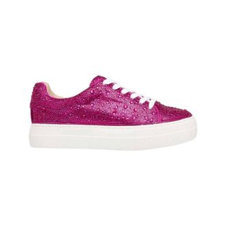 Betsey Johnson Womens Sidny Rhinestone Sneakers In Fuchsia