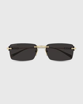 Gucci Block 56mm Rimless Rectangular Metal Sunglasses