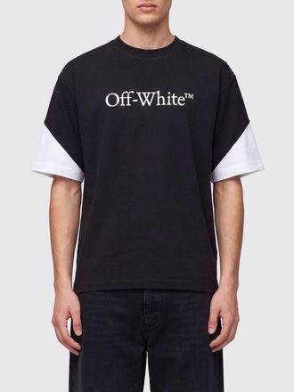Off-white T-shirt in cotone nero con logo a contrasto e spalle cadute