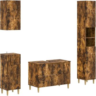 vidaXL Juego De Armarios De Ba&ntilde;o De 4 Piezas Delft Roble Ahumado Vidaxl