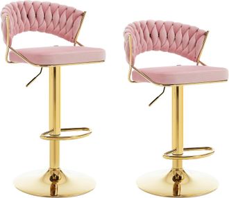 Woltu Woltu - 2x Taburete De Bar De Cocina Alto, Giratorio Y Ajustable Con Reposapi&eacute;s Rosa