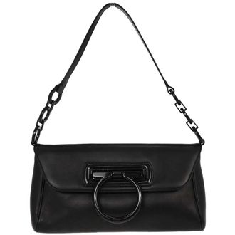 Ferragamo Gancini Leather Black Leather Handbag (Pre-Owned)