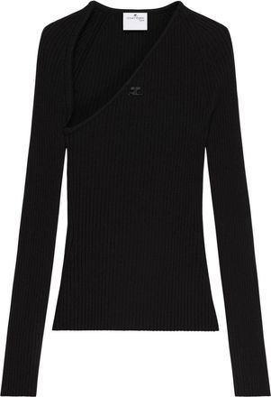 Courrèges Slash ribbed-knit top - women - Polyester/Viscose - L - Black