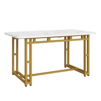 Urban Meuble Mesa de comedor con estampado de m&aacute;rmol blanco y patas doradas 120x70
