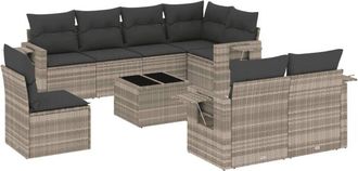 vidaXL Set Muebles Jard&iacute;n 9 Pzas Y Cojines Rat&aacute;n Sint&eacute;tico Gris Claro Vidaxl