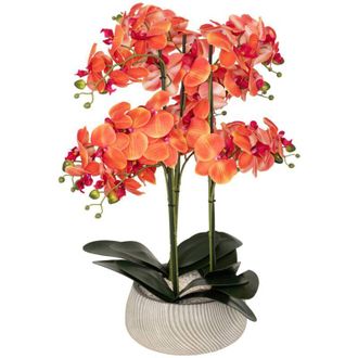Atmosphera Atmosphera - Orchidea artificiale in vaso sanae in cemento arancione h65cm cr&eacute;ateur dint&eacute;rieur