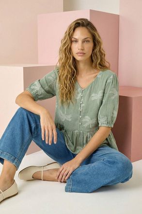 Roman Palm Tree Print Peplum Top