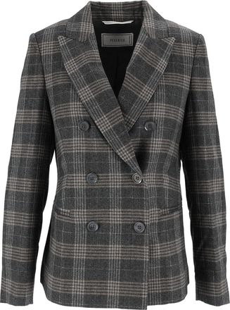PESERICO Tailored Plaid Double-Breasted Blazer
