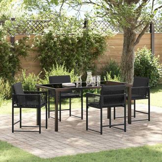 vidaXL Conjunto De Comedor De Jard&iacute;n 5 Pcs Negro Rat&aacute;n Sint&eacute;tico Vidaxl
