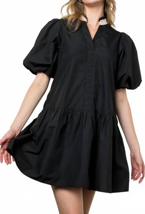 THML Clothing Puff Sleeve V-Neck Dress In Black