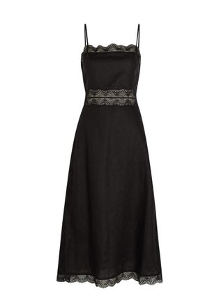 Staud Amalina Lace and Linen Midi Dress - Black - 0 (UK4 / Xxs)