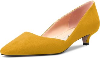 Castamere Women Low Kitten Heel Close Square Toe Pumps Court Shoe Slip-on Classic Cute Office 3.5 CM Heels Party Shoes Yellow 2.5 UK