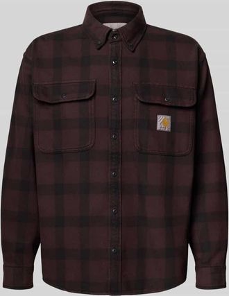 Carhartt Work in Progress Regular Fit Freizeithemd mit Logo-Patch Modell Edmands in Bordeaux, Gr&ouml;&szlig;e XL