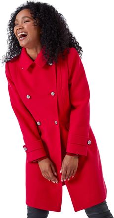Roman Womens Petite Double Breasted Military Coat - Red - Size 16 UK