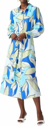 Joseph Ribkoff Leaf Print Waist Tie Midi Shirt Dress In Vanilla/multi